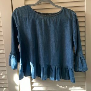 Chambray Denim Crop - Ruffle at sleeve and hem